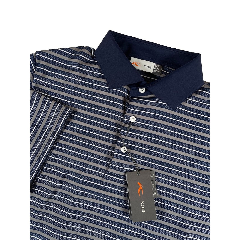 KJUS Luis Multi Stripe Blue Gray Golf Polo Shirt Comfort Fit Men's XXL 56 NWT